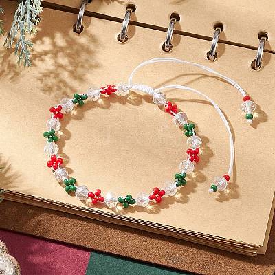 Christmas Handmade Glass Seed & Glass Braided Bead Bracelet BJEW-MZ00249-03-1