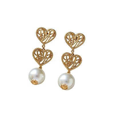 Brass & Plastic Pearl Stud Dangle Earrings WGE9714-01-1