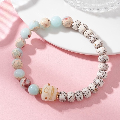 Synthetic Imperial Jasper & Undyed Natural Moon & Star Xingyue Bodhi Beaded Stretch Bracelets for Women BJEW-TA00738-1