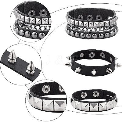 3Pcs Punk Style Imitation Leather Cord Bracelets BJEW-WH0014-076B-1