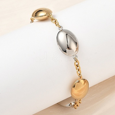 Two Tone Oval 304 Stainless Steel Link Bracelets for Women BJEW-A169-12GP-1
