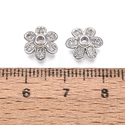 Brass Micro Pave Clear Cubic Zirconia Bead Caps KK-Q071-08P-02-1