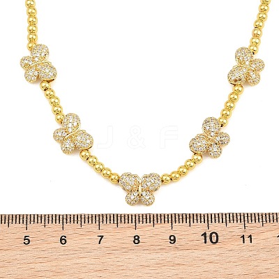Brass Micro Pave Clear Cubic Zirconia Butterfly and Round Beaded Necklaces KK-CBA4547-13G-1