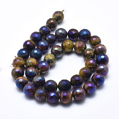 Electroplated Natural Tiger Eye Beads Strands G-O164-03-8mm-1