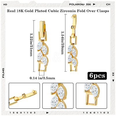6Pcs Brass Fold Over Clasps ZIRC-BBC0002-70G-1