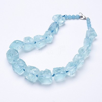 Rough Synthetic Aquamarine Beaded Necklaces NJEW-G924-03-1
