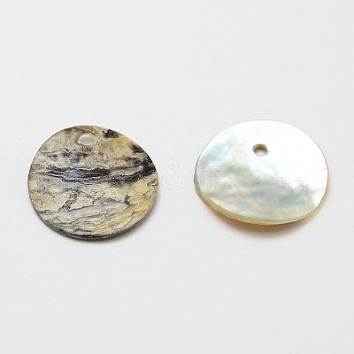 Flat Round Natural Akoya Shell Pendants SHEL-N031-01-1