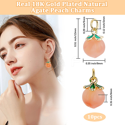 10Pcs Natural Agate Peach Charms with Brass Jump Rings G-BBC0001-62-1