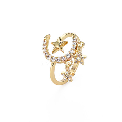 Clear Cubic Zirconia Moon & Star Cuff Ring RJEW-N035-072-NF-1