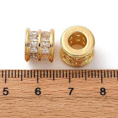 Brass Micro Pave Clear Cubic Zirconia European Beads KK-F898-12G-1