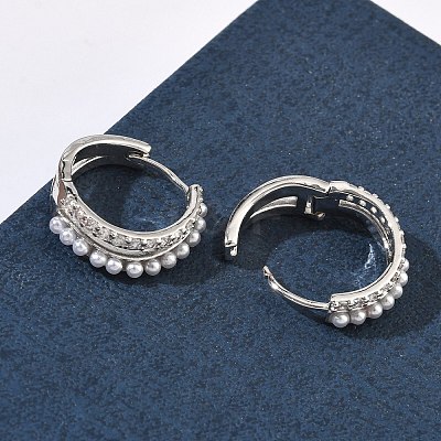 Two-layer Brass Micro Pave Clear Cubic Zirconia Hoop Earrings EJEW-C181-03P-1