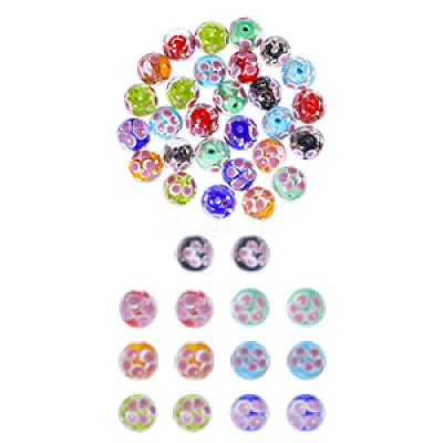 28Pcs 7 Colors Luminous Handmade Gold Sand Lampwork Beads LAMP-GL0002-02-1
