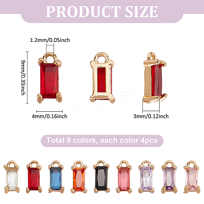 36Pcs 9 Colors Golden Brass Micro Pave Cubic Zirconia Charms KK-PH0010-99-1