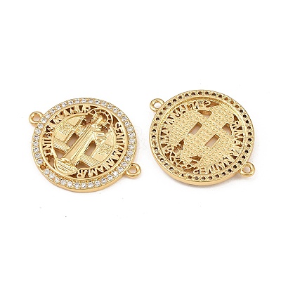 Brass Micro Pave Clear Cubic Zirconia Connector Charms KK-F919-26G-1
