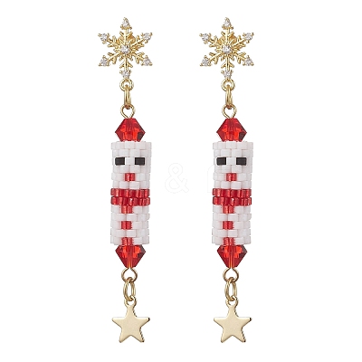 Christmas Theme Brass Clear Cubic Zirconia Dangle Stud Earrings EJEW-MZ00552-03-1
