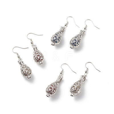 Natural Lava Rock Teardrop Dangle Earrings EJEW-JE05019-1