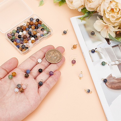 96Pcs 12 Colors Natural & Synthetic Mixed Gemstone Connector Charms PALLOY-HY00039-1