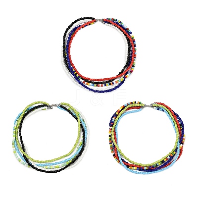 3Pcs 3 Styles Bohemian Glass Seed Beaded Multi-strand Necklaces for Women NJEW-JN05354-1