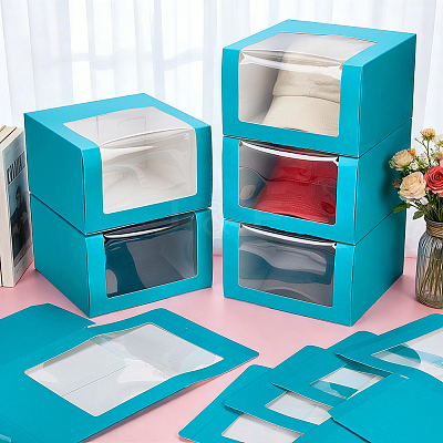 Foldable Cardboard Gift Cap Storage Boxes with Clear PVC Window CON-WH0099-66D-1