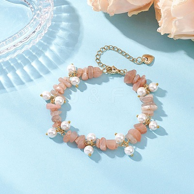 Natural Sunstone Chip Beaded Bracelets for Women BJEW-JB12301-02-1
