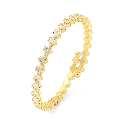 Rack Plating Brass Pave Clear Cubic Zirconia Rhombus Open Cuff Bangles BJEW-B110-02G-1
