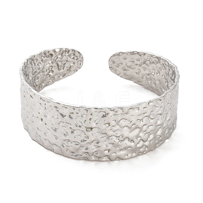 Non-Tarnish 304 Stainless Steel Textured Flat Cuff Bangles BJEW-G694-04P-1