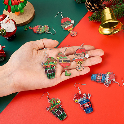 4Pair Christmas Iron Dangle Earrings for Women EJEW-TA00594-1