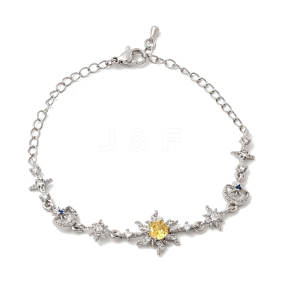 Brass Micro Pave Cubic Zirconia Link Bracelets BJEW-H639-06P-1