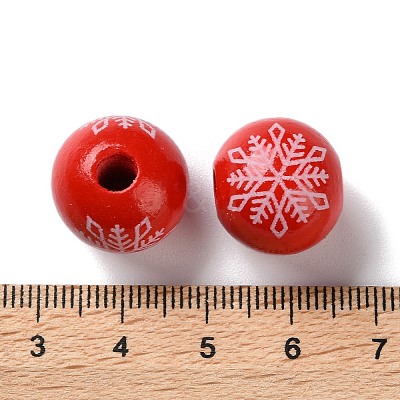 Printed Wood European Beads WOOD-Z002-08J-1