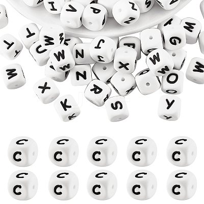 20Pcs White Cube Letter Silicone Beads 12x12x12mm Square Dice Alphabet Beads with 2mm Hole Spacer Loose Letter Beads for Bracelet Necklace Jewelry Making JX432C-1