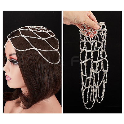 Rhinestone Mesh Headpiece Cap AJEW-WH0413-82C-1