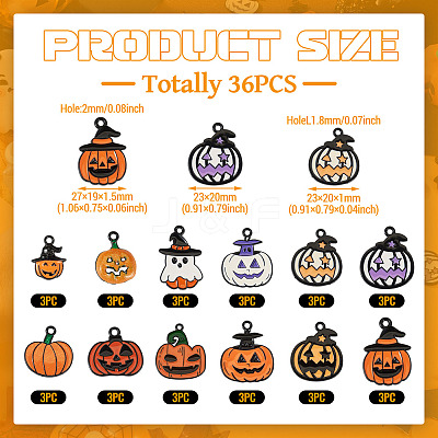 36Pcs 12 Styles Halloween Alloy Enamel Pendants ENAM-TA0003-51-1