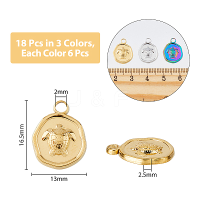 18Pcs 3 Colors Ion Plating(IP) 304 Stainless Steel Pendants Sets STAS-DC0014-12-1