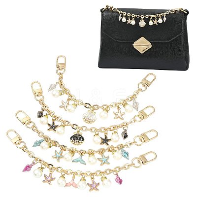 4Pcs 4 Styles Alloy Rhinestone with Acrylic Pearl Bead Charm Cable Chain Bag Decorative Chains HJEW-FS00060-04-1