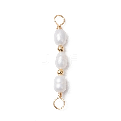 Natural Cultured Freshwater Pearl Rice Beaded Connector Charms PALLOY-JF03703-1