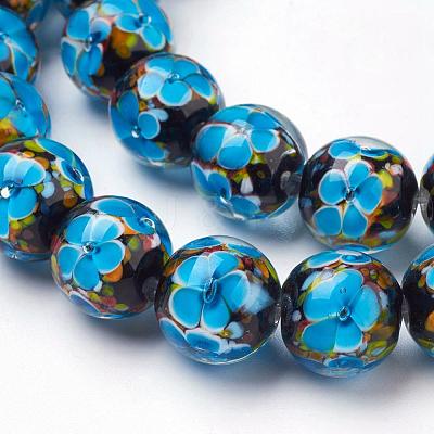 Handmade Inner Flower Lampwork Beads Strands LAMP-L072-B03-1