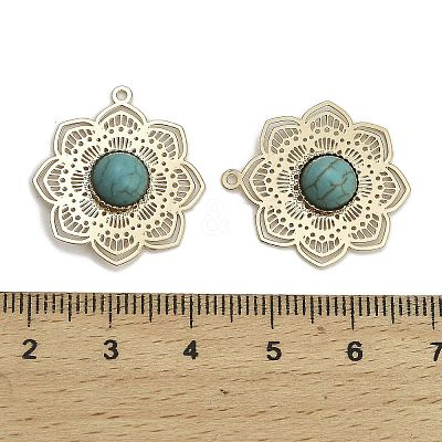 Dyed Synthetic Turquoise Flower Pendants KK-Z088-03G-01-1