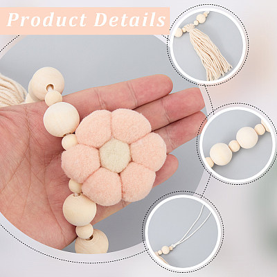 Wooden Banners with Flower Tassels Pendant Hanging Bunting FIND-WH20019-93A-1