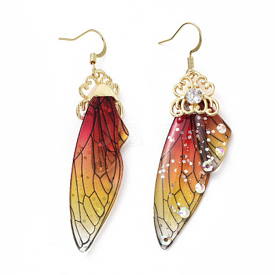 Resin Butterfly Wing Dangle Earrings with Clear Cubic Zirconia EJEW-G302-01G-1