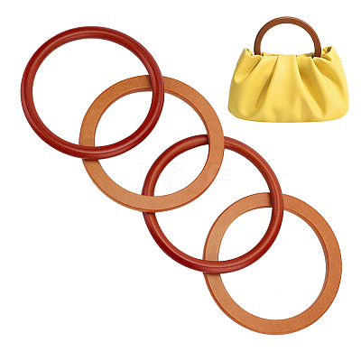 4Pcs 2 Style Round Ring Wood Bag Handles FIND-WR0008-06-1