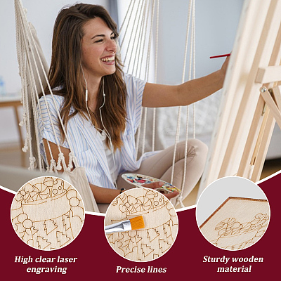 10Pcs Christmas Unfinished Blank Wood Pendants Set for Painting Arts WOOD-SP0001-79C-1