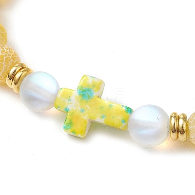 5Pcs Synthetic Moonstone & Frosted Natural Weathered Agate Beads Stretch Bracelets for Women BJEW-JB11333-1