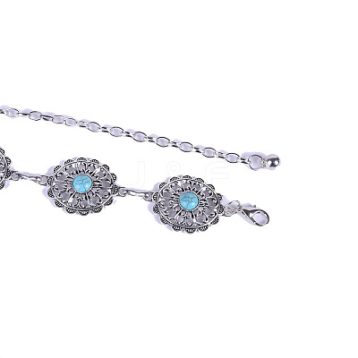 Alloy with Synthetic Turquoise Oval Flower Link Chain Waist Chains for Women FS-WG10943-01-1