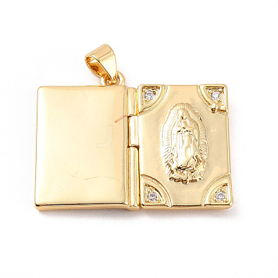 Rack Plating Brass Micro Pave Clear Cubic Zirconia Locket Pendants ZIRC-C035-10G-1