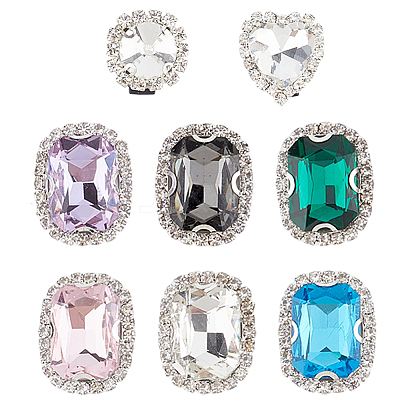 8Pcs 8 Styles Iron & Glass Shoe Buckle Clips FIND-CP0002-96-1