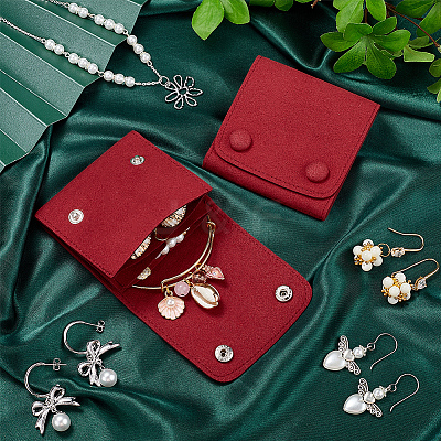 2Pcs Microfiber Cloth Jewelry Storage Bags with Brass Button ABAG-BBC0001-17A-01-1