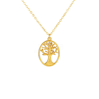 304 Stainless Steel Tree of Life Pendant Necklaces for Women WGC5BD4-01-1