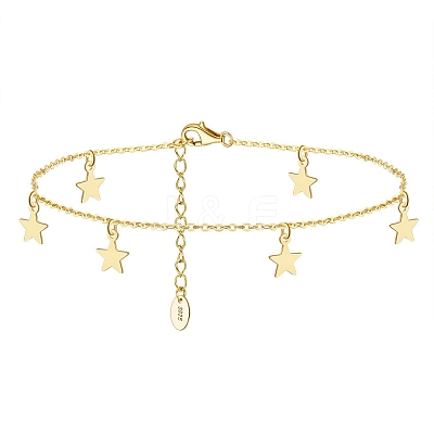 925 Sterling Silver Cable Chain Anklets with Star Charms for Women AJEW-F162-011G-1