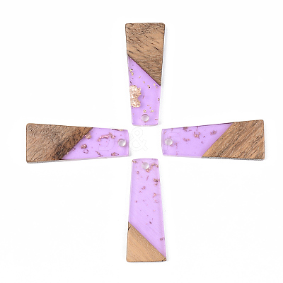 Transparent Resin & Walnut Wood Pendants X-RESI-S389-040A-B01-1