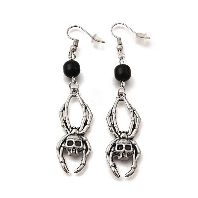 Halloween Alloy Skull Dangle Earrings EJEW-K316-01C-AS-1